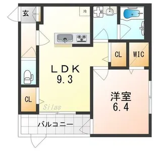 カシータ北三国ヶ丘【1階】の間取り
