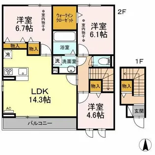 サニーフラット岡Ⅱ【2階】の間取り