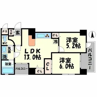 ヒルズ扇町【6階】の間取り