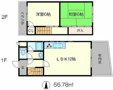 京都府京都市左京区上高野畑町【テラスハウス】の間取り