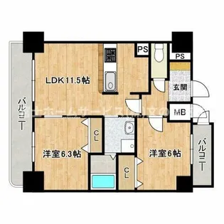 ふぁみーゆ山之内【1102号室】の間取り