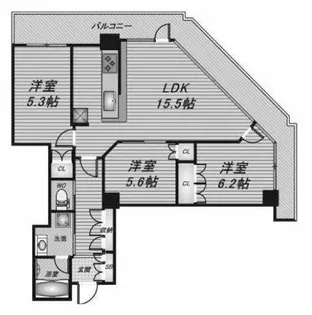 阿波座ライズタワーズ フラッグ46(OMPタワー)【15階】の間取り