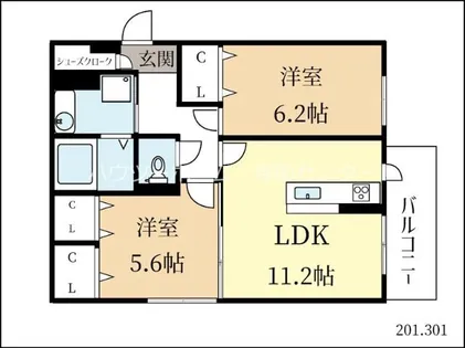 アレーズ久津川【3階】の間取り
