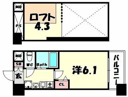 エステムコート三宮EASTポルトマーレ【3階】の間取り