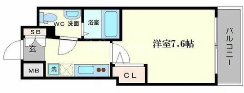 ラシュレエグゼ難波南【6階】の間取り