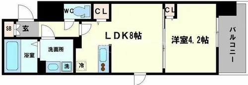 ラグゼ難波南【4階】の間取り