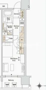 パークアクシス大阪新町【13階】の間取り