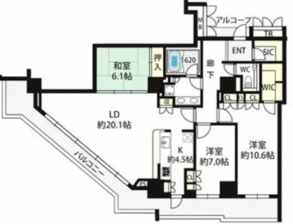 アップルタワー大阪谷町【28階】の間取り