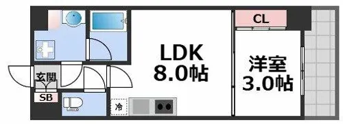 フロンティアタワー九条I【9階】の間取り