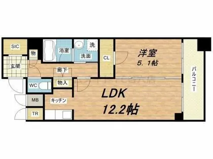 カスタリア堺筋本町【14階】の間取り