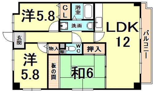 ソレアード門前【5階】の間取り