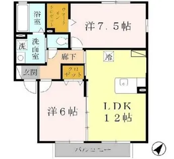 ヴィラ ジェルセート B棟【2階】の間取り