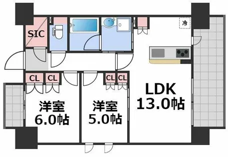 SK RESIDENCES SHINSAIBASHI【13階】の間取り