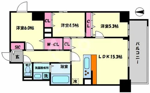ル・マージュ新町【6階】の間取り