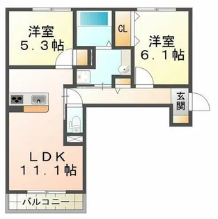 ワンウェーブ霞ヶ丘【2階】の間取り