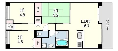 崇徳院ハイツN棟【3階】の間取り