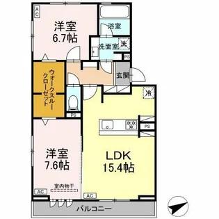 パークハイツ竜美【2階】の間取り