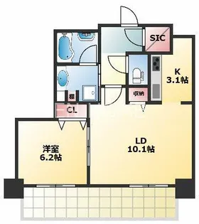 クロスレジデンス大阪新町【1206号室】の間取り