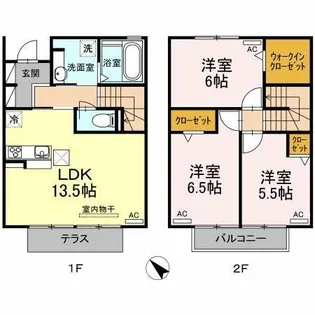 愛知県岡崎市明大寺町字山畑【タウンハウス】の間取り