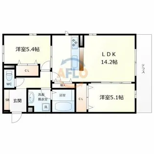 パインフローリッシュ長居東Ⅱ【3階】の間取り