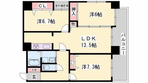 兵庫県姫路市広畑区東新町2丁目【マンション】の間取り