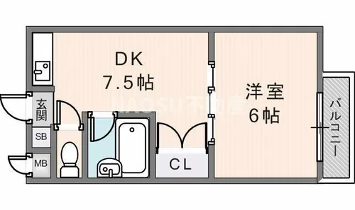 リバティー石切【1B号室】の間取り