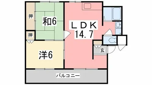モアークレスト飾磨【2-D号室】の間取り