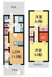 兵庫県西宮市神呪町【テラスハウス】の間取り