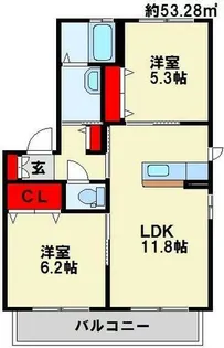 エクセラン殿川 C棟【102号室】の間取り