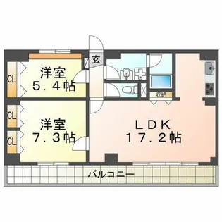 ルームズ学園北町【4階】の間取り