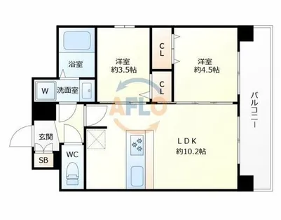 プレリス阿波座Bloom【13階】の間取り