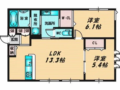 スプランデュール高井田【1階】の間取り