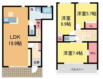 兵庫県西宮市殿山町【テラスハウス】の間取り
