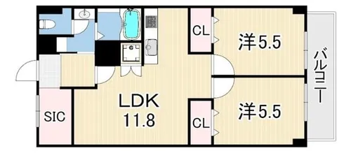 シーサイドコーポ芦屋【5階】の間取り