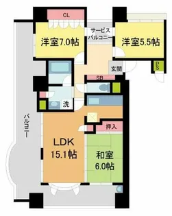 ライオンズマンション宝塚武庫川町【8階】の間取り