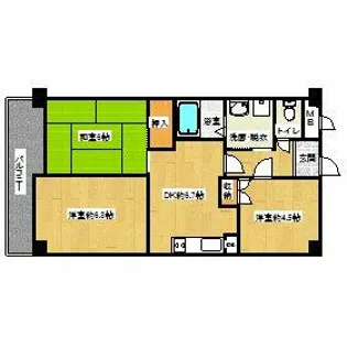 サンパレス北花田【102号室】の間取り