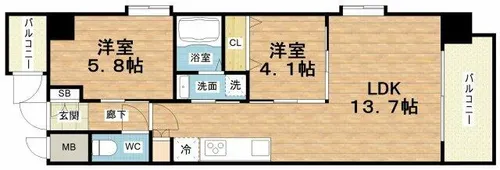 スプランディッド福島WEST【6階】の間取り