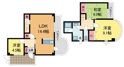 グランドゥール逆瀬川【206号室】の間取り