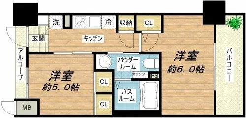 エステムプラザ大阪城パークフロント【9階】の間取り
