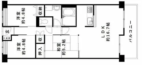 崇徳院ハイツS棟【4階】の間取り