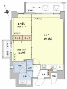 エルベコート梅田ウエスト【9階】の間取り