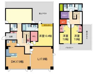 パレロワイヤル夙川デュプレックス【3階】の間取り