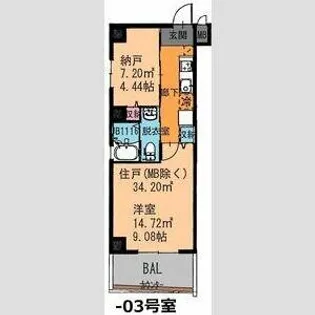 グランシアター高井田【4階】の間取り