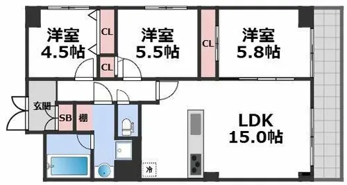 天王寺スカイハイツ【12階】の間取り