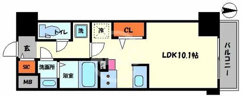 MELDIA CREST TAPP NAMBA-WEST【9階】の間取り
