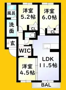 クラヴィエ三萩野B【102号室】の間取り