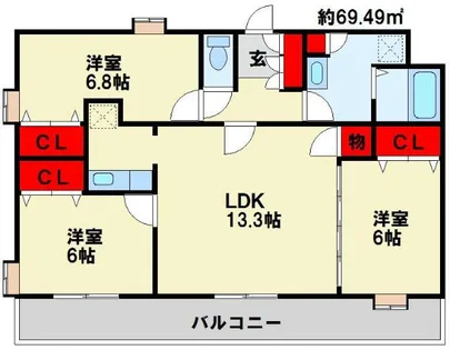 ニューリバー九工大駅前【901号室】の間取り