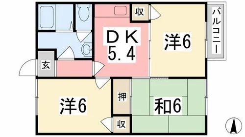 サンシャルマン勝原【205号室】の間取り