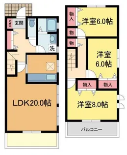 兵庫県宝塚市逆瀬川2丁目【テラスハウス】の間取り