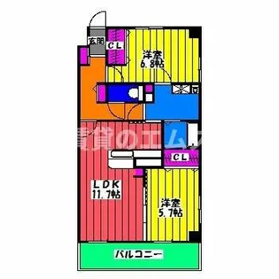 リヴィエールシャン那珂【6階】の間取り